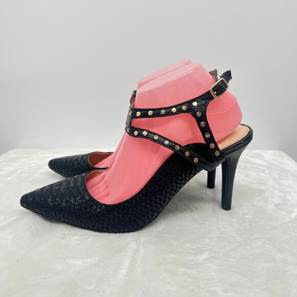 MARK NWOB Studded Ankle Snake Embossed Stiletto Heel Pumps 10 Disco Glam Prom - Picture 4 of 11